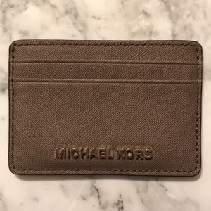 Michael Kors Taupe Saffiano Leather Card Case